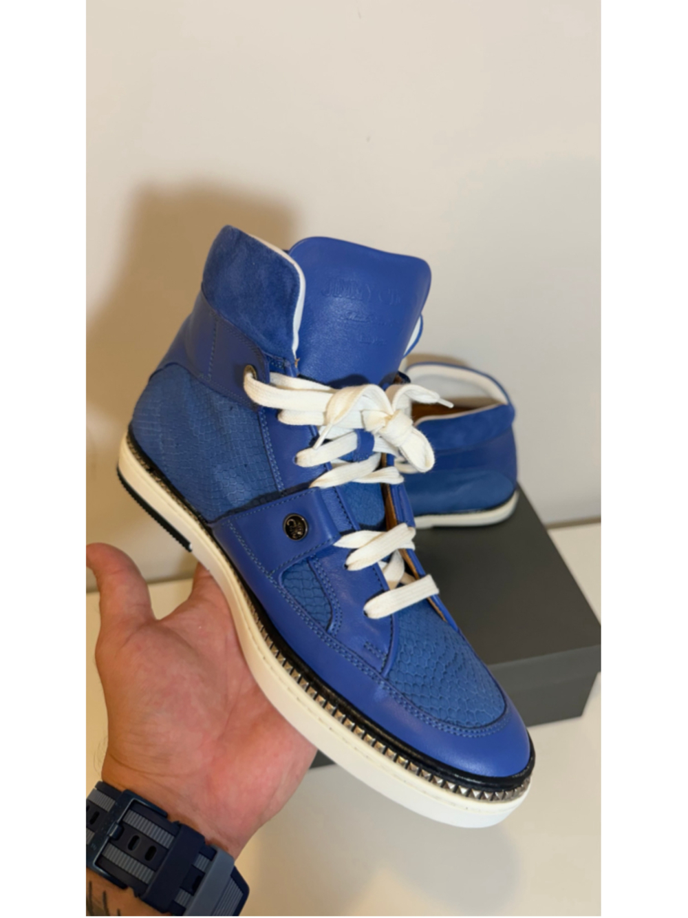 Jimmy Choo Blue Snakeskin Leather High-Top Sneakers Size 42 US 9 Box Included